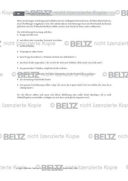 Training mit aufmerksamkeitsgestörten Kindern: Merkblatt für Anweisungen