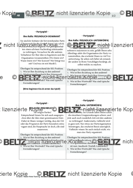 Kiesler-Kreis-Training: Partyspielkarten
