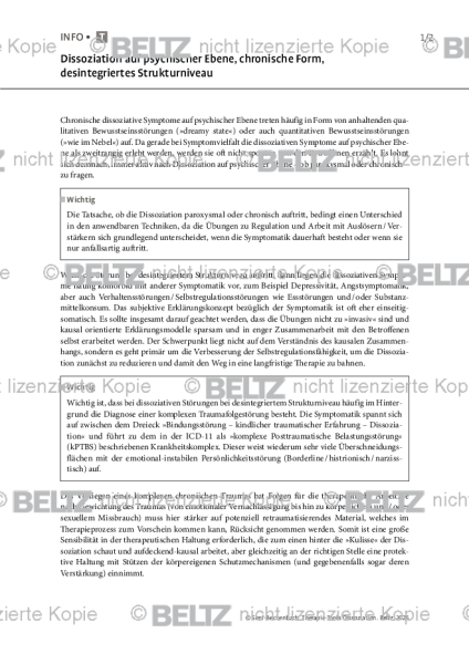 Dissoziation auf psychischer Ebene, chronische Form, desintegriertes Strukturniveau